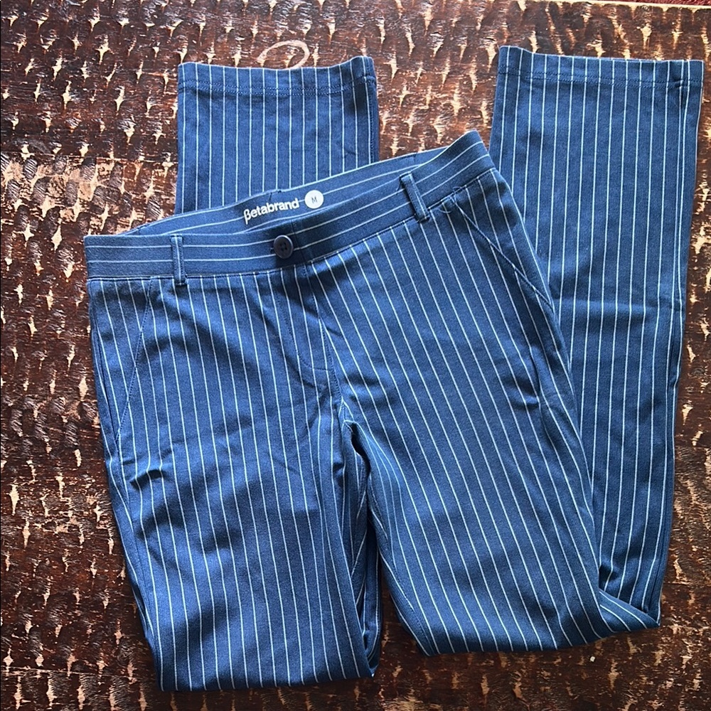 Betabrand Blue Dress Pants with Pinstripes, feels like yoga pants but profession